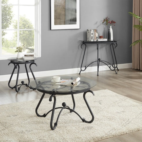 Black Glass Coffee Table Set