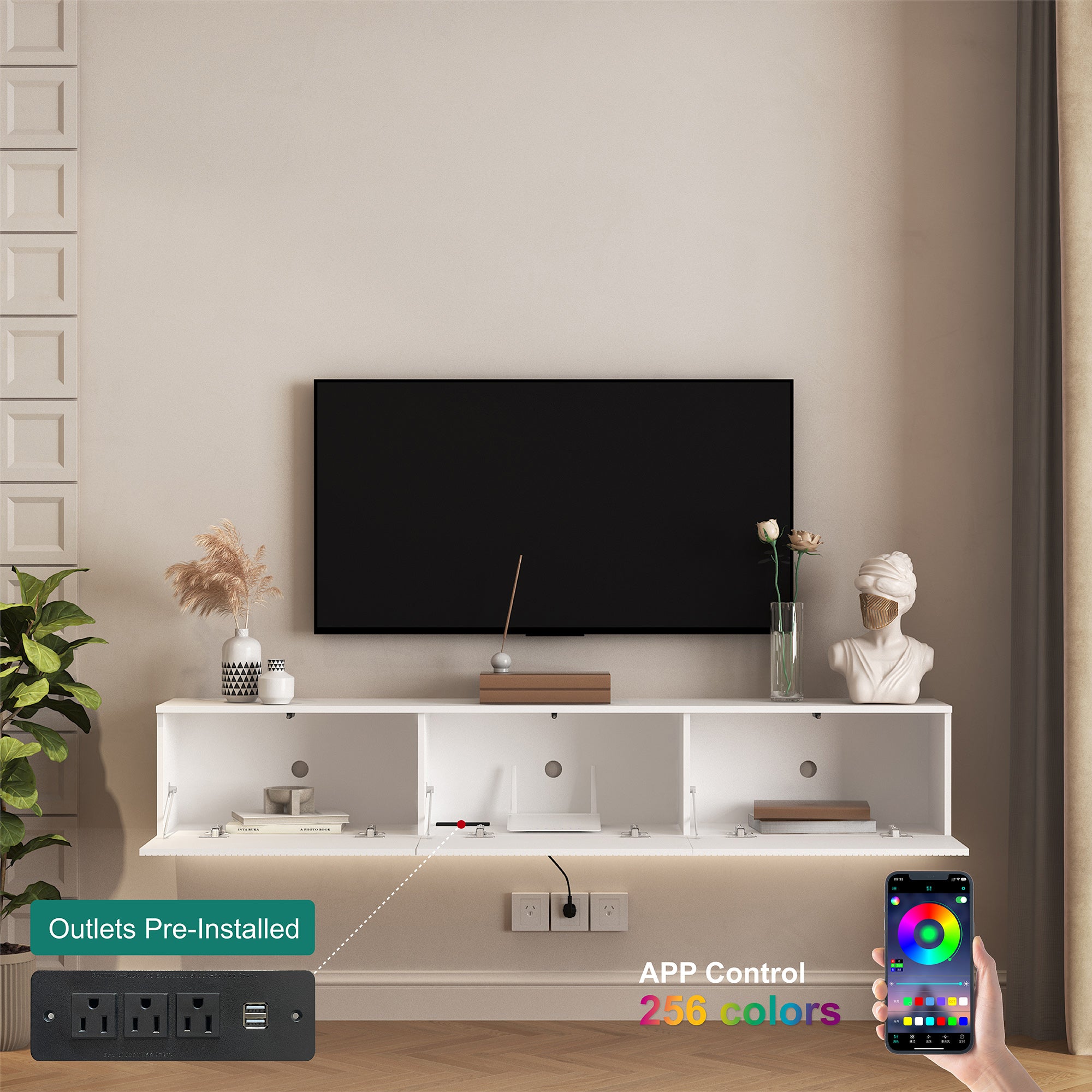 White LED Floating TV Stand