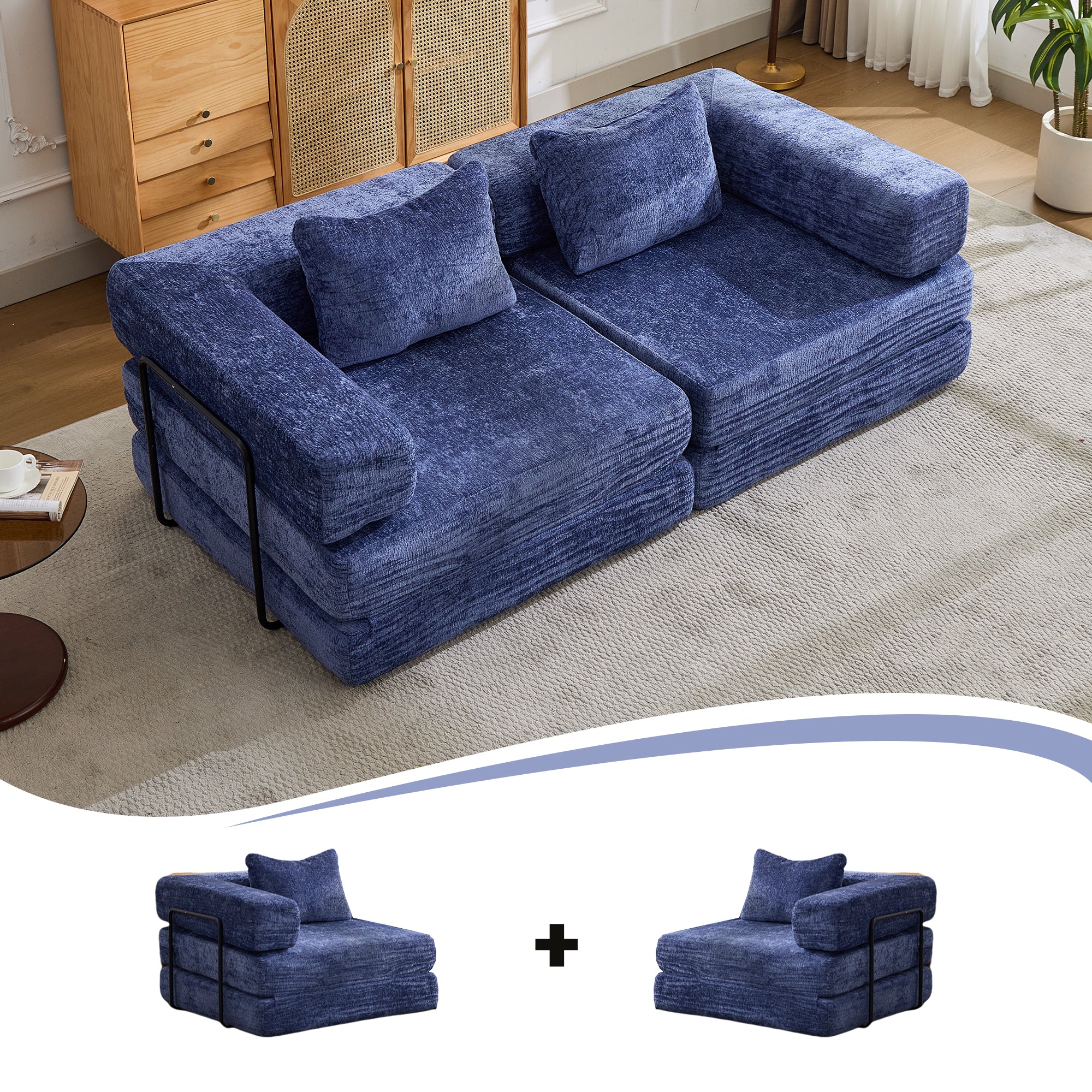 Dark Blue Chenille Loveseat Sofa