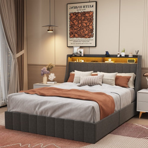 Dark Grey Upholstered Bed