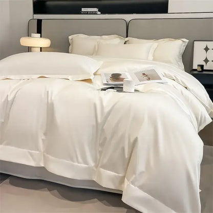 White satin duvet cover with smooth glossy finish and neatly stitched edges from decorbites 1000tc egyptian cotton set