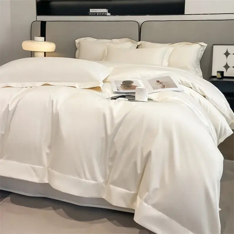 White satin duvet cover with smooth glossy finish and neatly stitched edges from decorbites 1000tc egyptian cotton set