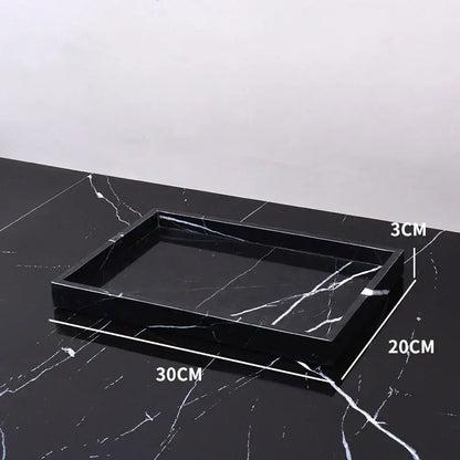 Elegant black and white afralia marble tray 30cm x 20cm x 3cm featuring white veining for bedroom decor
