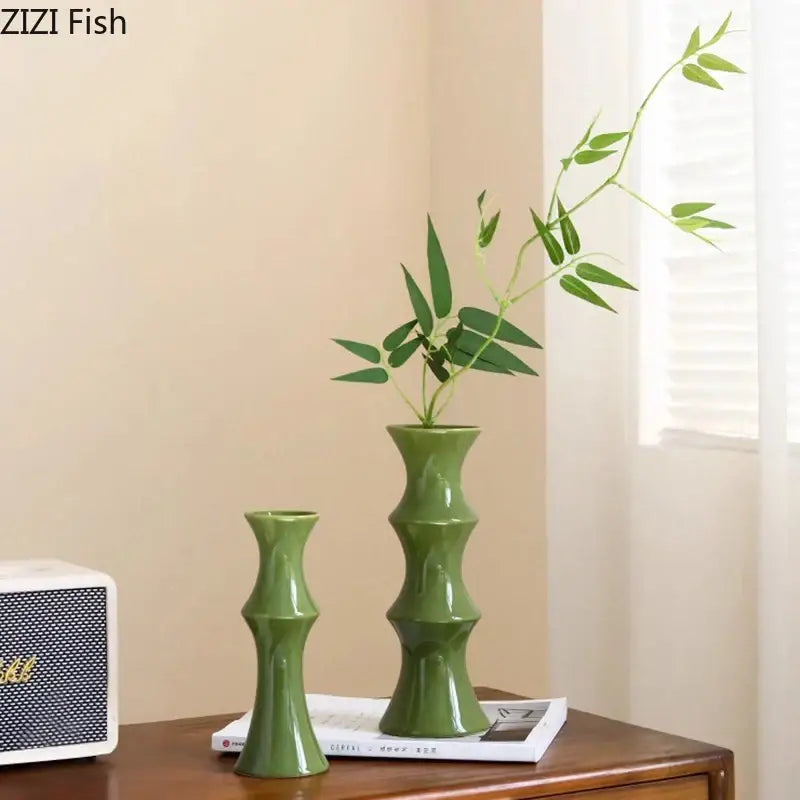 Elegant green ceramic vases with a bamboo shape design perfect for decorbites bamboo shape living room table decor