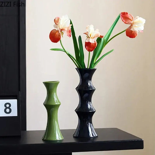 Elegant black bamboo shape ceramic vase with sleek segmented design and glossy finish for living room decorbites bamboo shape decor