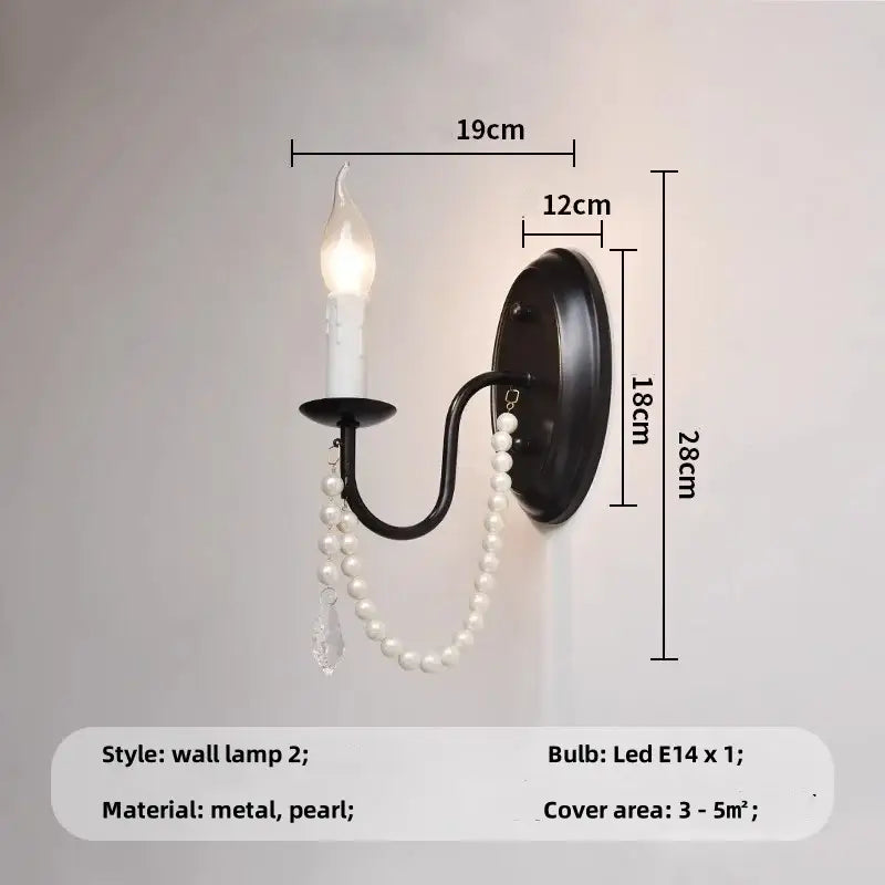 Elegant black crystal chandelier pendant light with candle-style led bulb, pearls, and crystal for living room