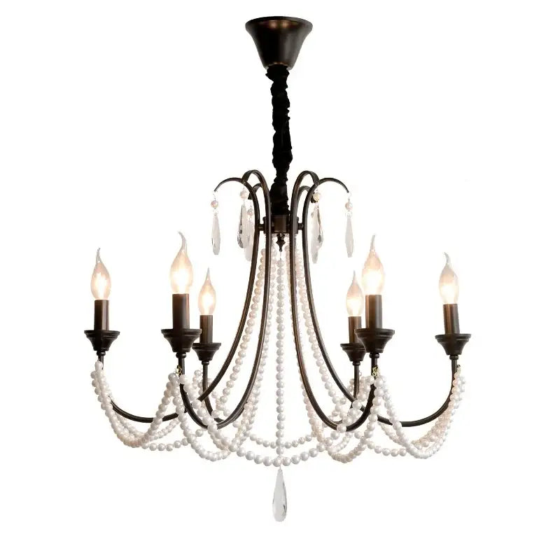Elegant black crystal chandelier pendant light featuring antique bronze frame with cascading white pearls for living room