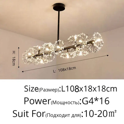Elegant black metal dandelion flower chandelier with crystal clusters and 16 G4 bulbs for living room decorbites decor