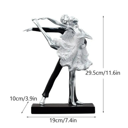 Silver and black ballet dance girl double statue on black base elegant living room decor figurine