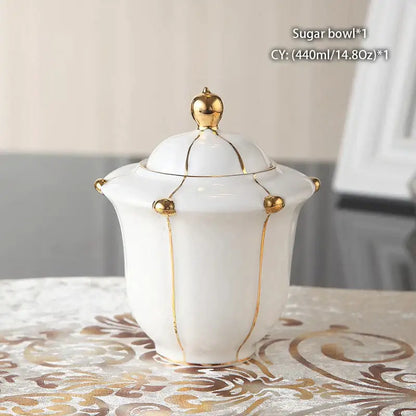 White ceramic sugar bowl with gold accents and lid from decorbites elegant bone china tea set for dining room decor
