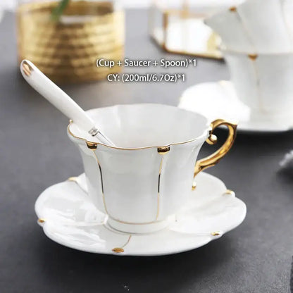 White porcelain bone china teacup and saucer with gold trim and elegant floral design for decorbites elegant bone china set