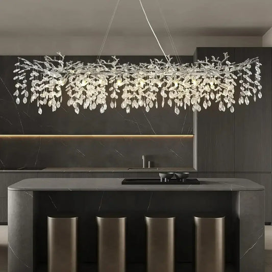 Elegant branch crystal suspension pendant light with delicate branch design and teardrop glass elements for dining room decorbites pendant light