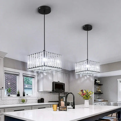 Elegant brass and crystal led pendant light with modern black and clear crystal glass panels for kitchen island decorbites crystal led pendant