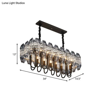 Elegant black metal DecorBites 14-head crystal flute hanging ceiling light with warm lighting for sleek island lighting idea