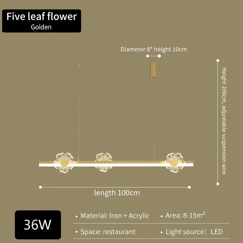 Golden five-leaf flower pendant light with iron and acrylic construction for modern dining room decorbites elegant butterfly chandelier