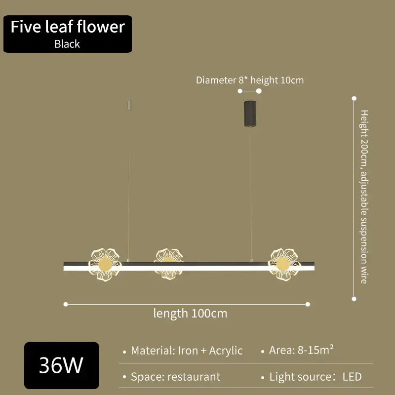 Black five-leaf flower pendant light with iron acrylic led lighting decorbites elegant butterfly chandelier for dining room