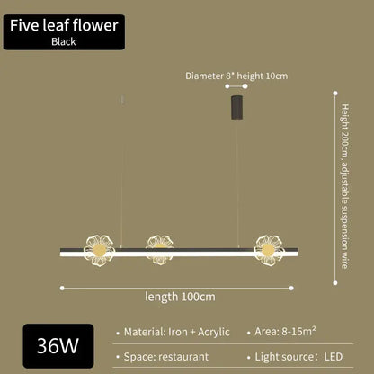 Black five-leaf flower pendant light with iron acrylic led lighting decorbites elegant butterfly chandelier for dining room