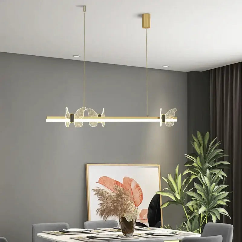 Modern elegant butterfly flower chandelier with gold butterfly-shaped pendant and translucent illuminated wings for dining decorbites elegant butterfly