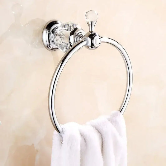 Elegant chrome crystal towel holder with crystal accents and a white towel for bathroom decorbites crystal towel use