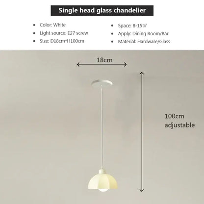 White single-head glass cream led chandelier with sleek modern design and adjustable height for dining room decorbites elegant cream
