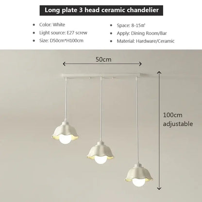 White ceramic decorbites elegant cream led chandelier with three hanging lampshades for dining room decor