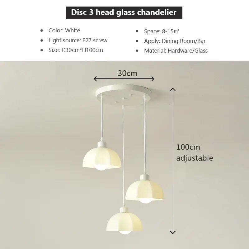White disc 3 head glass cream led chandelier with three adjustable dome shades for elegant cream led dining room decorbites elegant cream