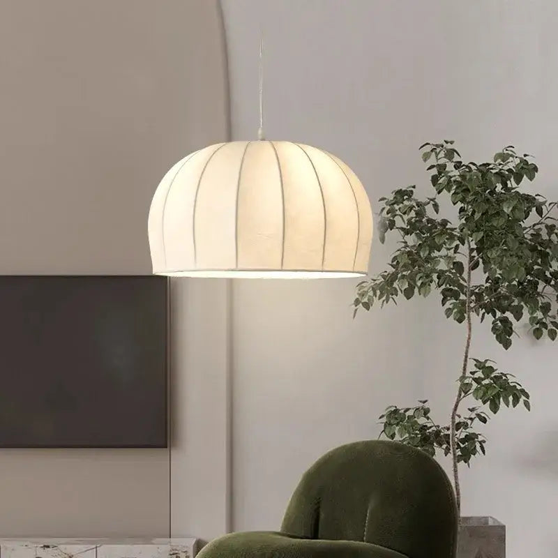 Cream ribbed silk pendant light with soft diffused glow from decorbites elegant silk pendant for dining room decor