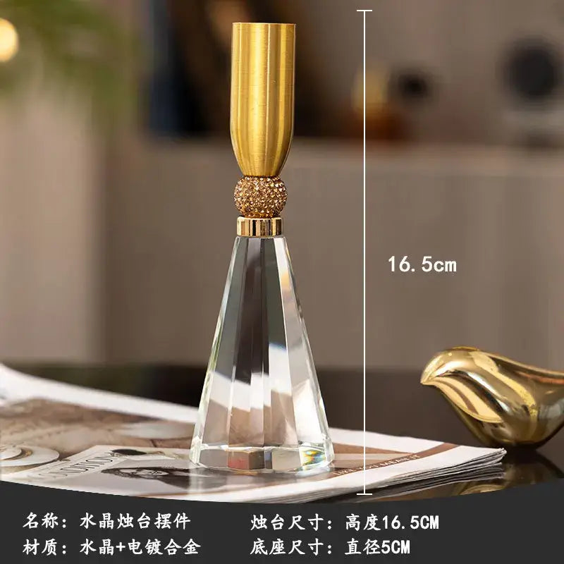Elegant crystal and gold candle holder set with 16.5cm crystal holder featuring gold-plated top and beaded accent for dining room decor