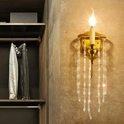 Elegant crystal chain gold wall sconce light fixture with dangling crystal beads for living room lighting