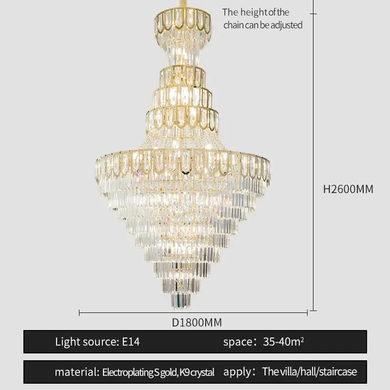 Elegant crystal chandelier with gold electroplated metal and clear k9 crystals for villas and halls decorbites elegant crystal