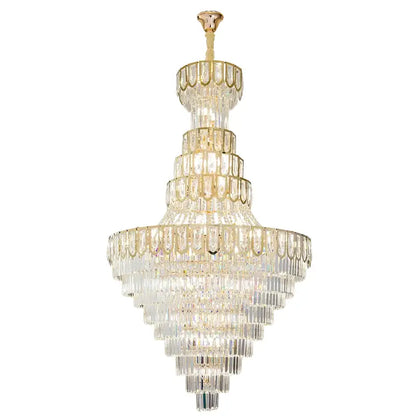 Elegant crystal chandelier by decorbites featuring gold metal frame and cascading clear glass prisms for living room decor