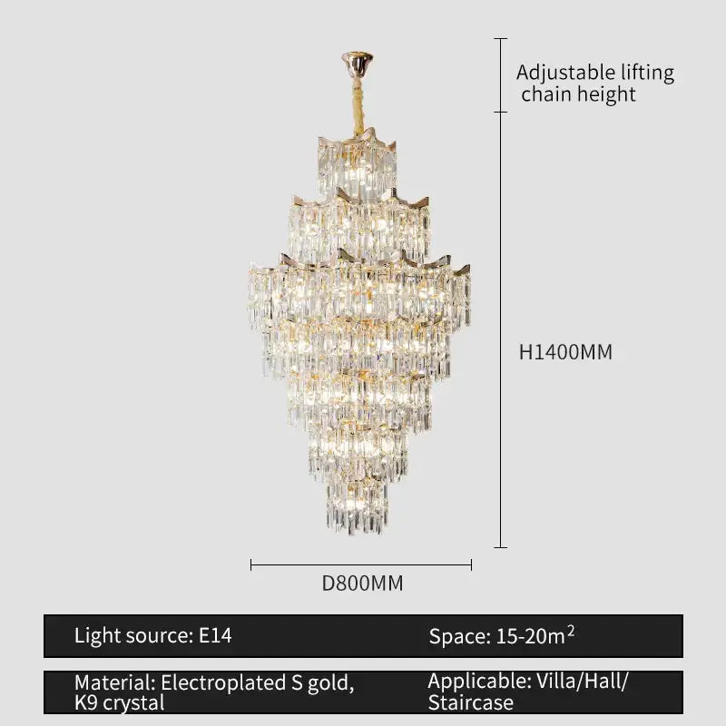 Elegant crystal chandelier by decorbites with gold electroplated accents and cascading k9 crystal prisms for villa decor