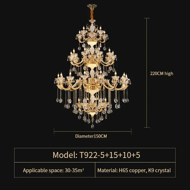 Elegant crystal chandelier gold with cascading k9 crystal droplets and intricate h65 copper arms by decorbites elegant crystal