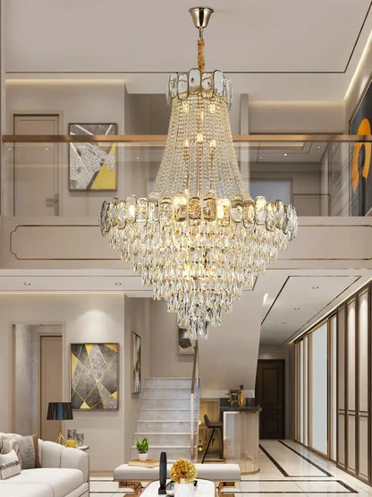 Elegant crystal chandelier led multi-tiered living room light with gold metal frame and cascading clear crystals decorbites elegant crystal
