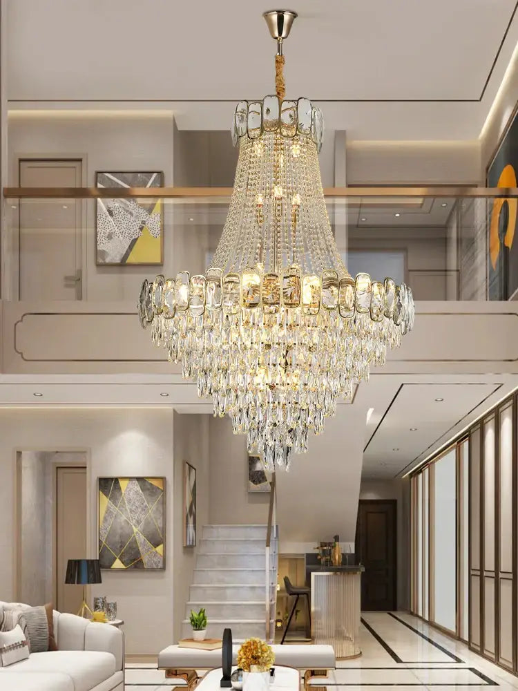 Elegant crystal chandelier led multi-tiered living room light with gold metal frame and cascading clear crystals decorbites elegant crystal