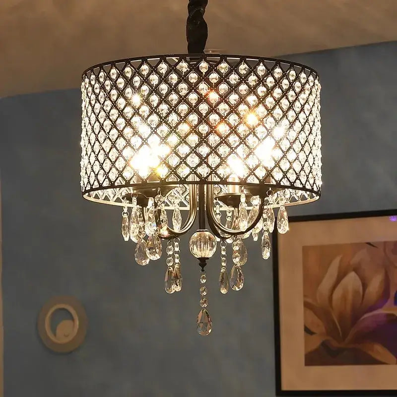 Elegant crystal chandelier pendant light with dark metal frame and teardrop crystals for dining room decorbites elegant crystal