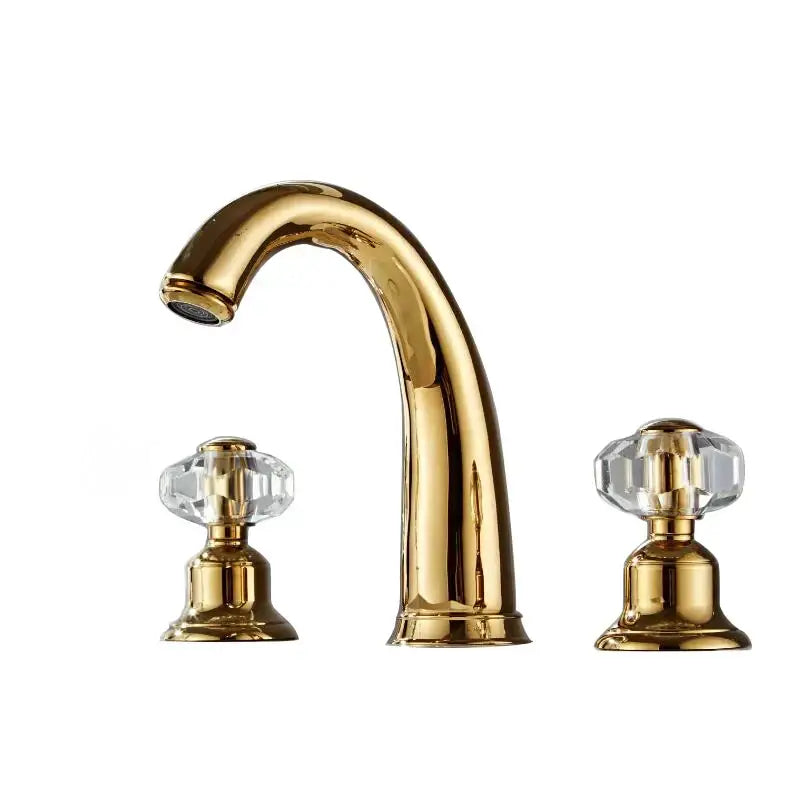 Gold-finished three-handle basin faucet with crystal knobs decorbites crystal handle gold bathroom mixer for hot cold water