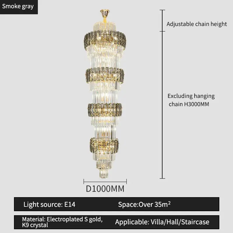 Elegant crystal hollow gold chandelier with electroplated gold and k9 crystal in smoke gray for living room stairwell decorbites elegant crystal