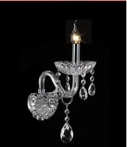Elegant crystal lamp wall light with clear faceted glass and polished chrome finish for bedroom decorbites crystal lamp