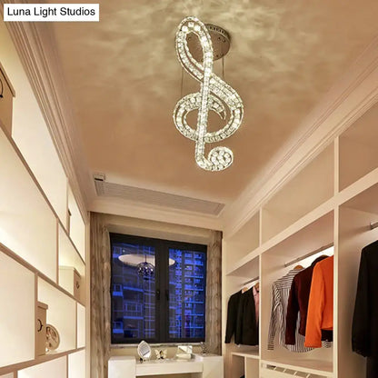 DecorBites™ musical note pendant chandelier with sparkling crystal design and white warm LED pendant light for fashion stores