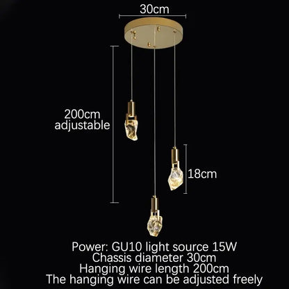 Gold-toned decorbites elegant diamond crystal chandelier with three hanging crystal bulbs for dining room pendant light