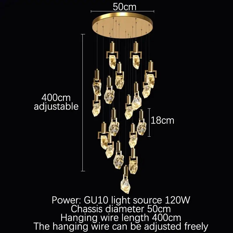 Gold-toned decorbites elegant diamond crystal chandelier with multiple pendant lights for dining room use