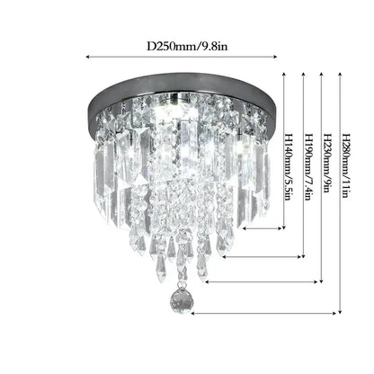 Elegant diamond crystal led ceiling chandelier with chrome finish cascading clear crystal prisms and spherical pendant
