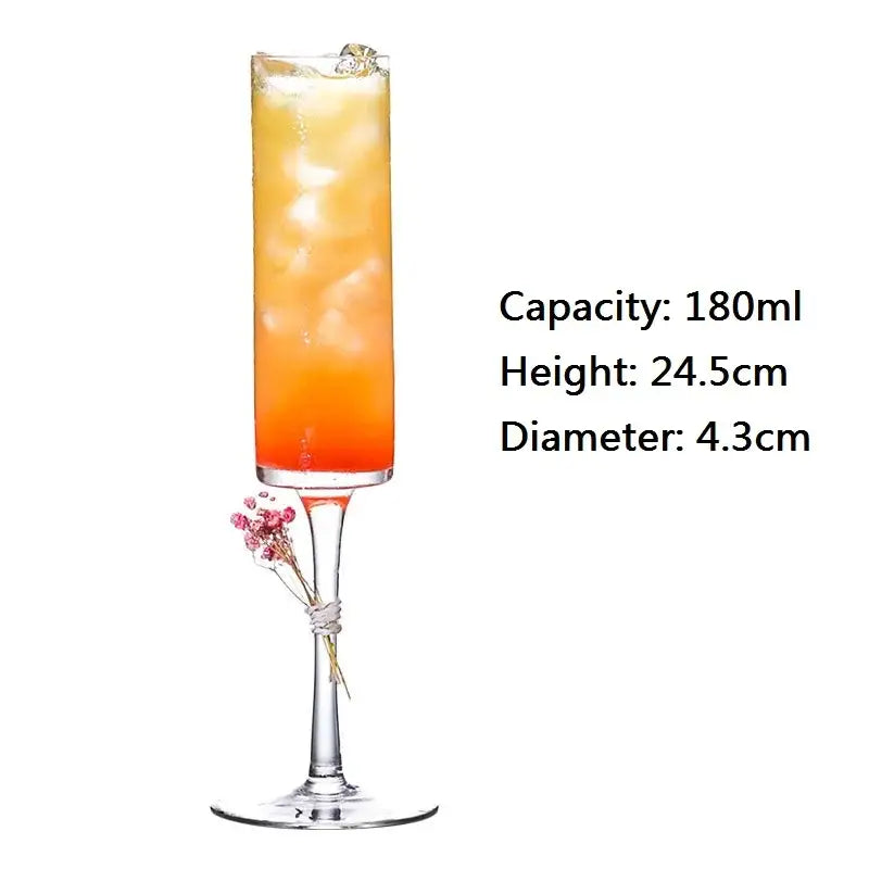 Elegant dried flower decorbites bubble champagne glasses set of 2 with clear glass and gradient orange yellow drink