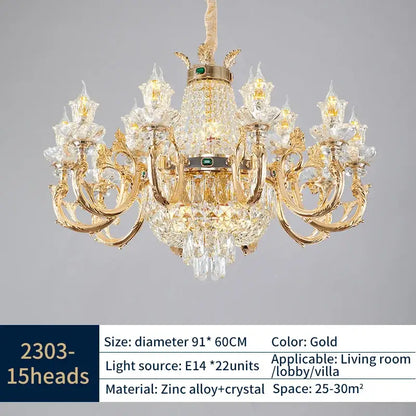 Gold-toned decorbites elegant duplex crystal chandelier with intricate crystal droplets and zinc alloy ornate arms for living rooms