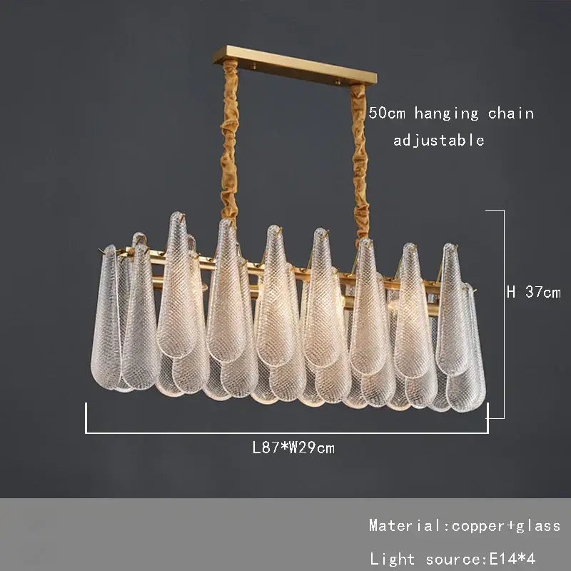 Gold-toned copper and clear textured glass decorbites elegant glass chandelier with adjustable 50cm hanging chain for dining room lighting