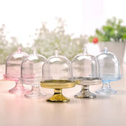 Elegant clear glass dome candy box trays with colorful pink gold silver and blue plastic bases for dining room decorbites candy box