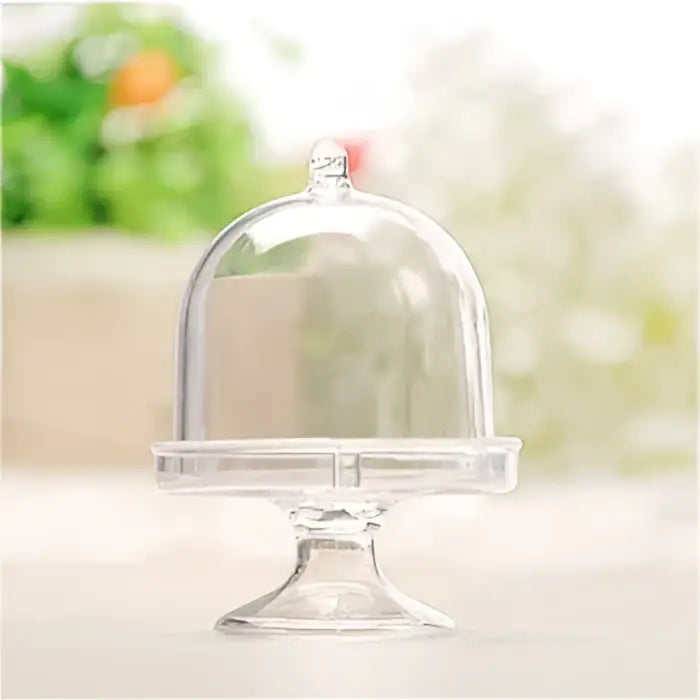 Elegant clear glass candy box dome with rounded bell-shaped lid and pedestal base for decorbites candy box tray