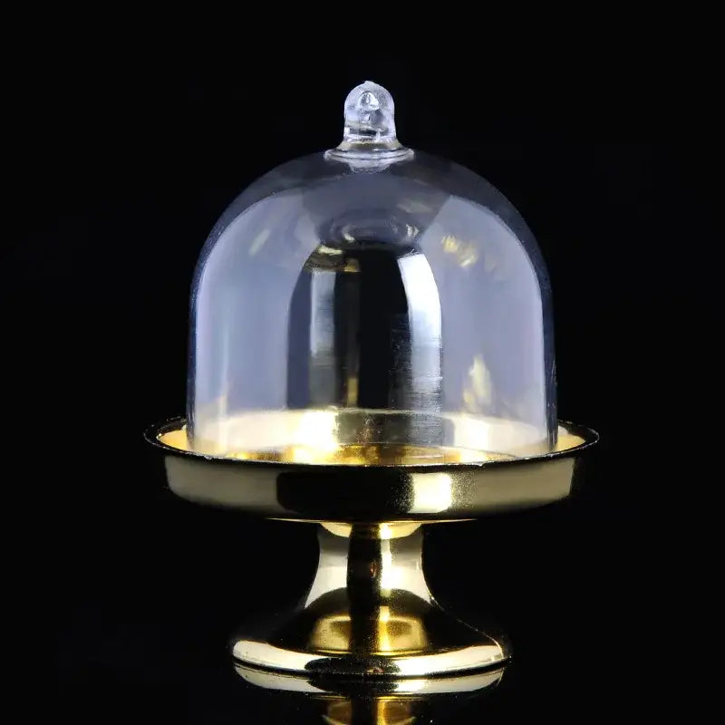 Elegant clear glass dome candy box with gold metallic base and knob for decorbites candy box tray and party favors