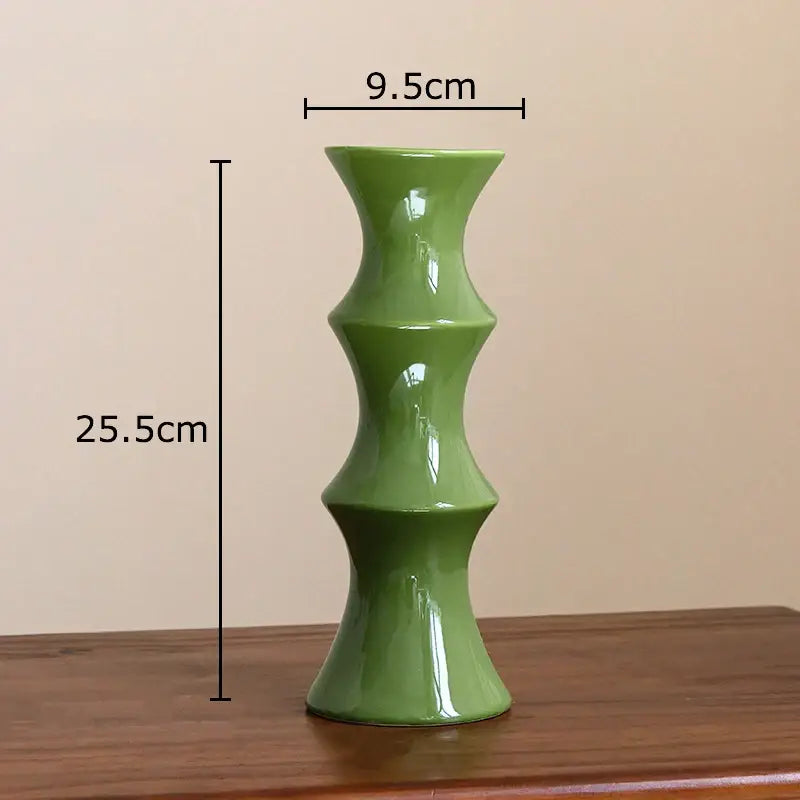 Glossy green bamboo ceramic vase with segmented design for elegant decorbites bamboo living room decor